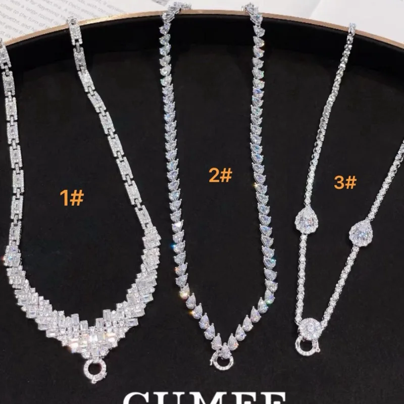 CUMEE 925 Sterling Silver high Carbon Diamond Chain  Necklace Bridal Engagement multi-purpose chain. Silver gold-plated