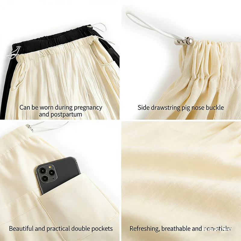 Maternity Side Drawstring Yamamoto Shorts Loose Summer Cool Casual Versatile Simple Pregnancy Thin Knee Length Pants 4 Colors