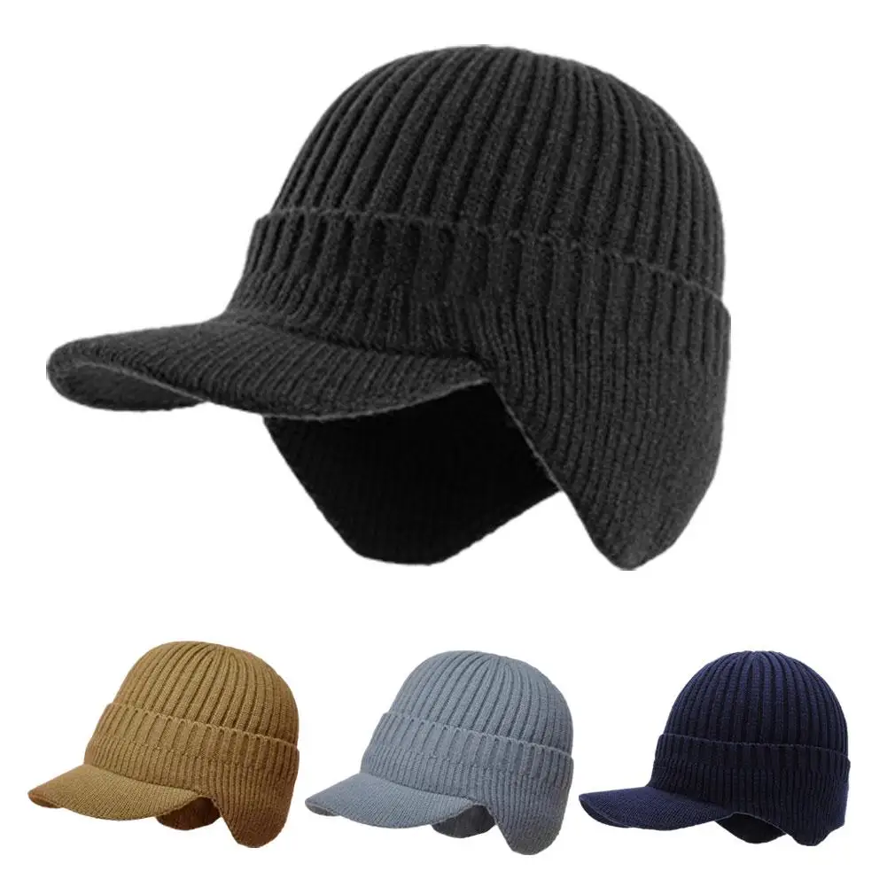 New Winter Men Hat Outdoor Ear Protection Warm Thick Bicycle Knitted Cap Scarf Windproof Visors Baseball Cap Male