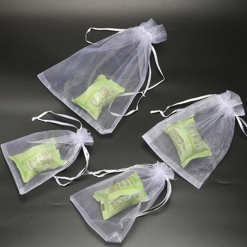 WhiteTulle Bag Drawstrings Pouches 7x9/9x12/10x15cm Jewelry Gift Display Packing Bags Wedding Gift Bag Sachet 50pcs Organza Bag