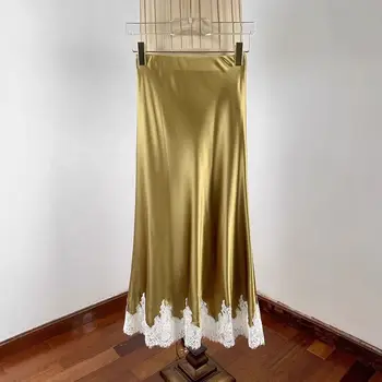 優雅蕾絲拼接緞面半身裙 女士時尚裹身長裙 高品質觸感 2025 全新 優雅氛圍 8 最佳銷售 緞面長裙 - №7