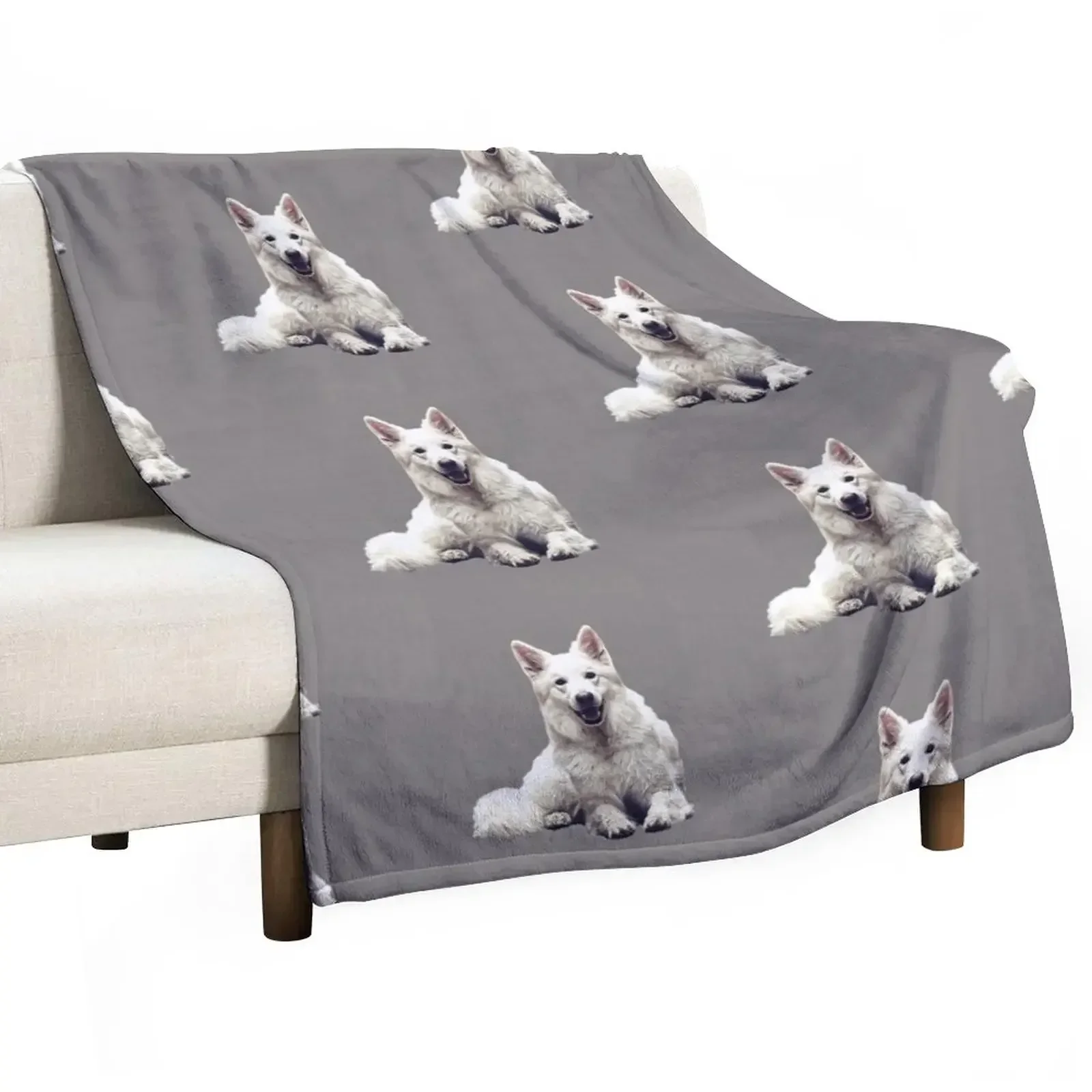 White Swiss Shepherd Dog Throw Blanket cosplay anime Sleeping Bag Furrys Plaid on the sofa Blankets