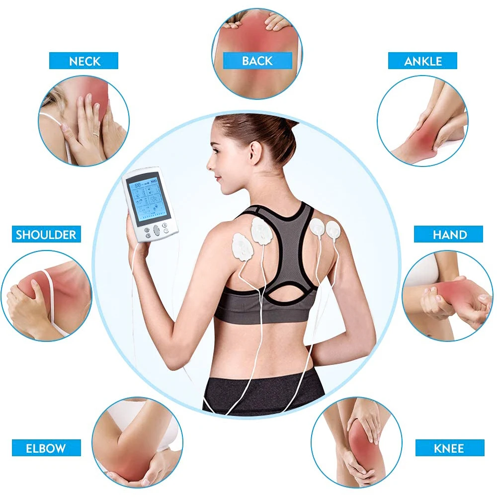 Dual Channel TENS Massager EMS Unit 16 Modes Muscle Stimulator for Pain Relief Therapy Electronic Pulse Muscle Machine 4 Pads