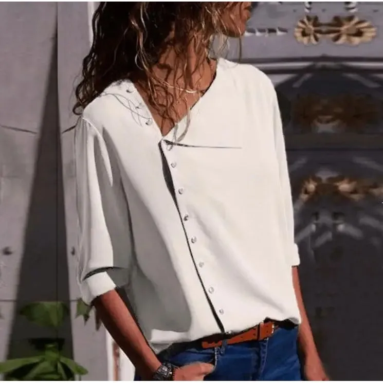 

Autumn Women's Casual Chiffon Blouse Oblique Button Design Faionable And Sli Ladies' irt Other Material 00%