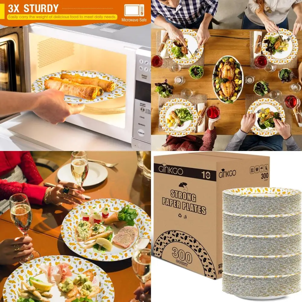 

100 Pack 10 Inch Durable Disposable Fall-Themed Paper Plates for Parties and Daily Use