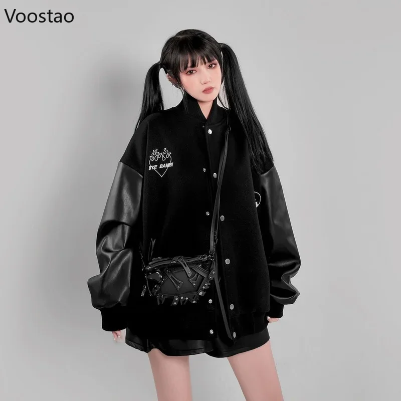 Autumn Winter Fashion Bomber Jackets for Women Streetwear Baseball Uniform Loose Coat Female Harajuku Y2k Patchwork Clothing