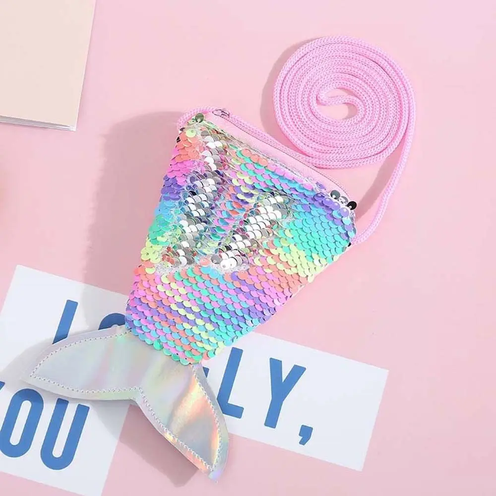 Money Pouch Mermaid Tail Sequin Coin Purse Fish Tail Storage Girls Sequin Crossbody Bag Sundries Bag Card Holder