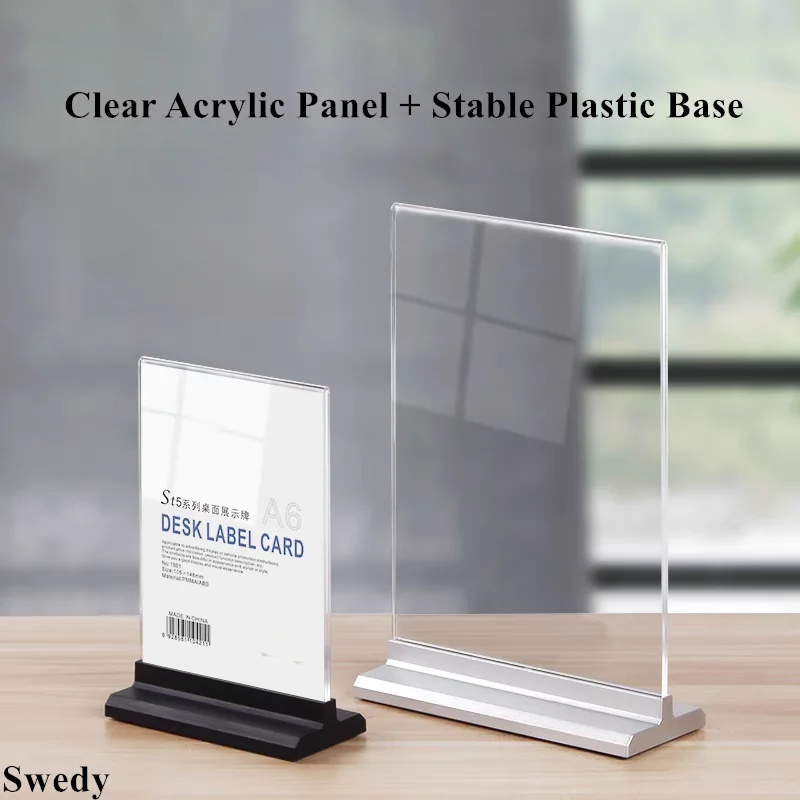 A4 210x297mm T Shape Acrylic Sign Holder Display Stand Restaurant Menu Paper Price List Holder Table Poster Picture Photo Frame
