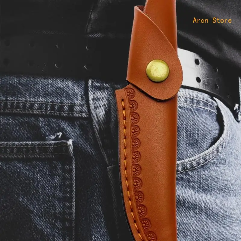 Leather Knife Sheath with Waist Belt Buckle Pocket Knife Protective Cover Tool H3CF