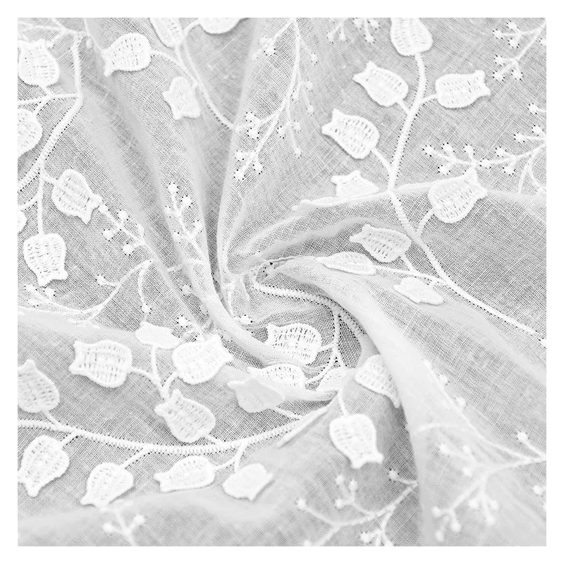 Pure cotton high density off white floral skirt floral cotton embroidery lace fabric width of 1.3 met