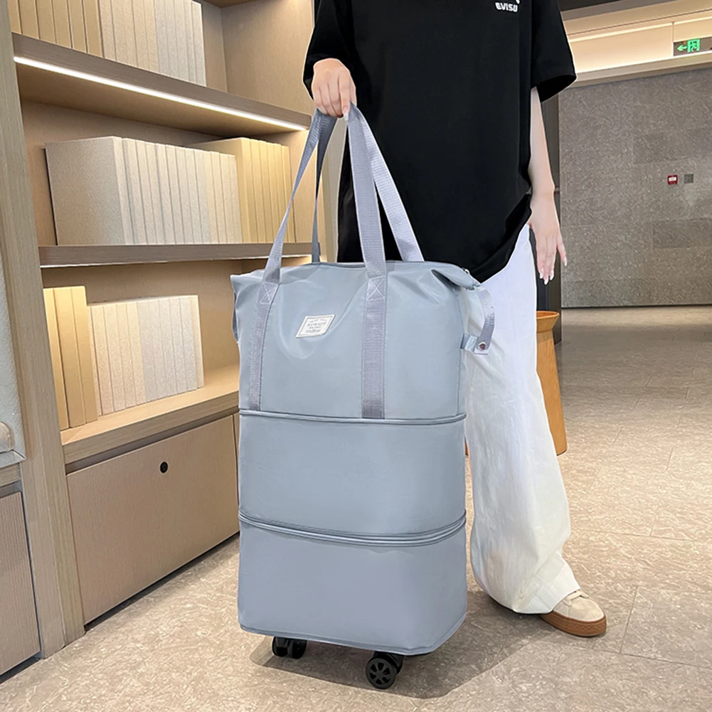 

Foldable Storage Rolling Bag Large Capacity Collapsible Trolley Pack Oxford Cloth Dry-Wet Separation Unisex Business Trip Bag