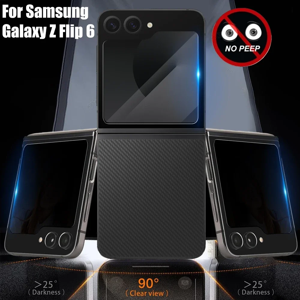 6in1 Privacy Tempered Glass Films for Samsung Galaxy Z Flip 6 Camera Lens Protective Film Anti-Spy Screen Protector for Z Flip6