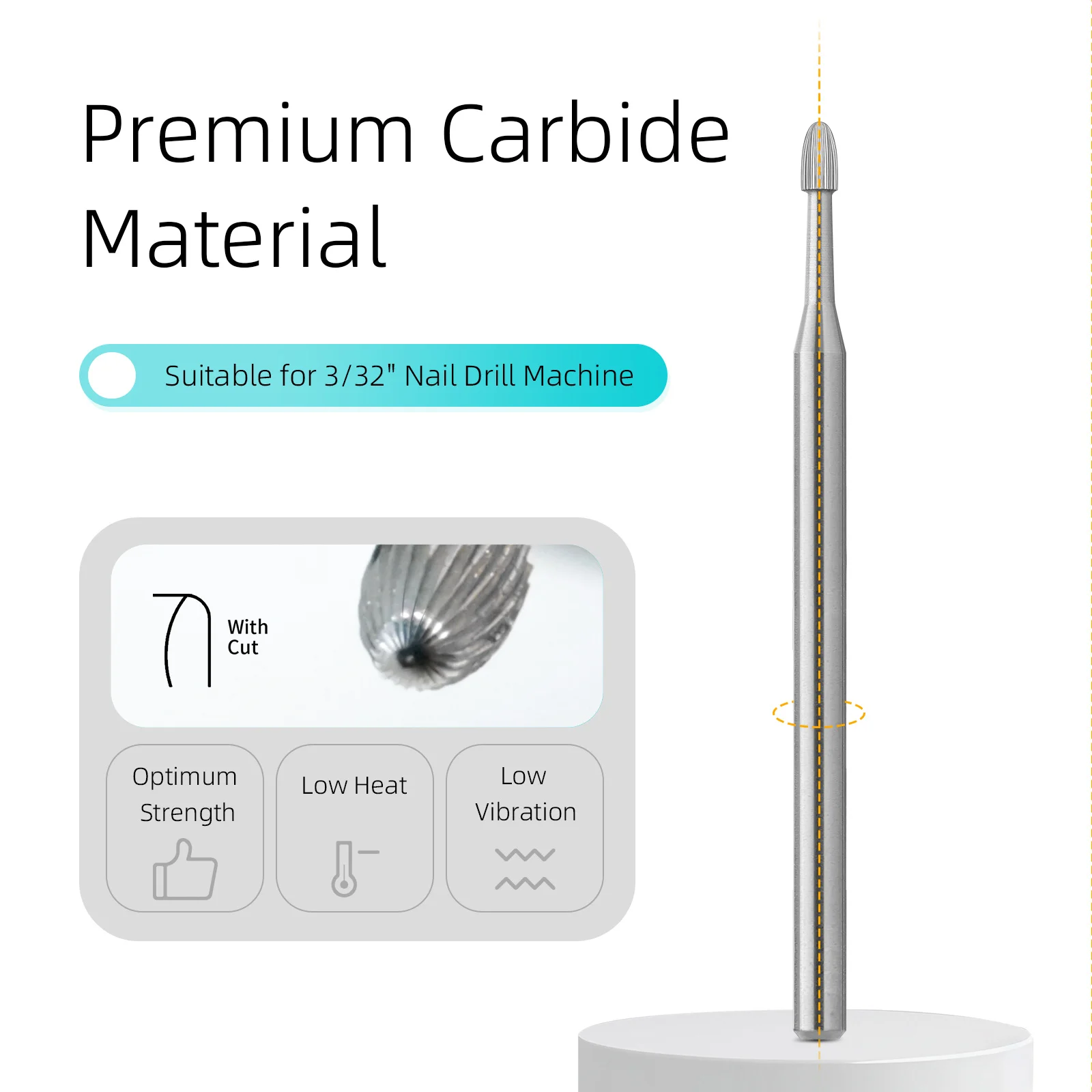 HYTOOS Tungsten Carbide Cuticle Clean Nail Drill Bits 2 Way Open Cuticle Pocket Tool Manicure Pedicure Salon Tool