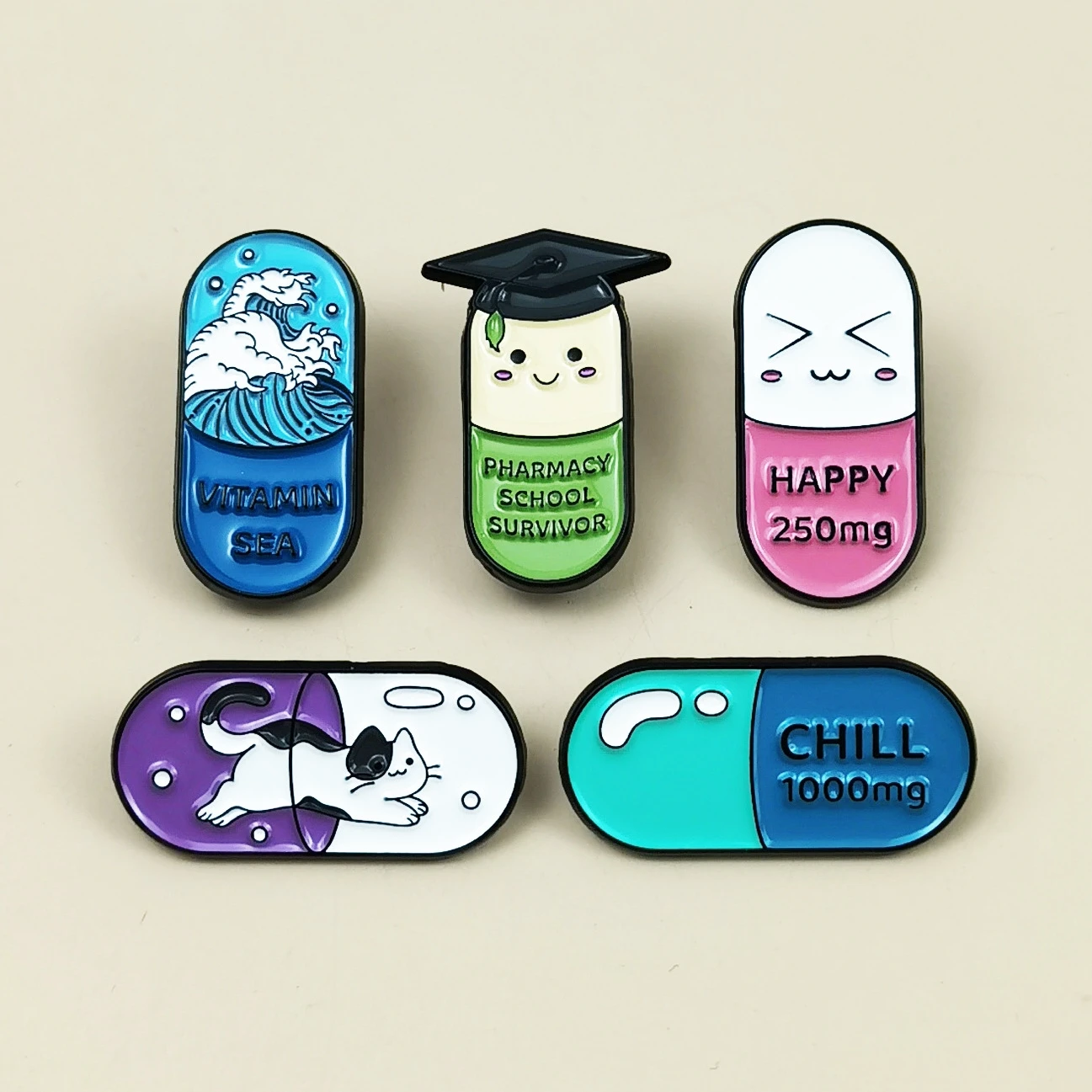 

Mix Funny 5pcs/set Creative Cartoon Capsule Enamel Pin Brooches for Lapel Pins Badge on Backpack Clothing Accessories