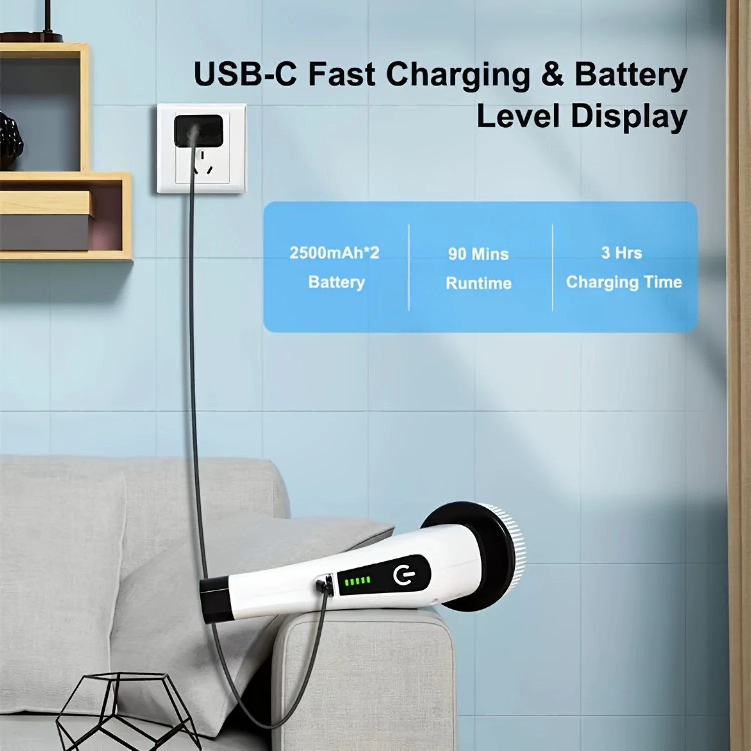 コードレス スピン スクラバー パワー ブラシ、延長ハンドルとデュアル スピード付き - シャワーとバスルームの掃除ツール、6 つの交換可能なツール付き