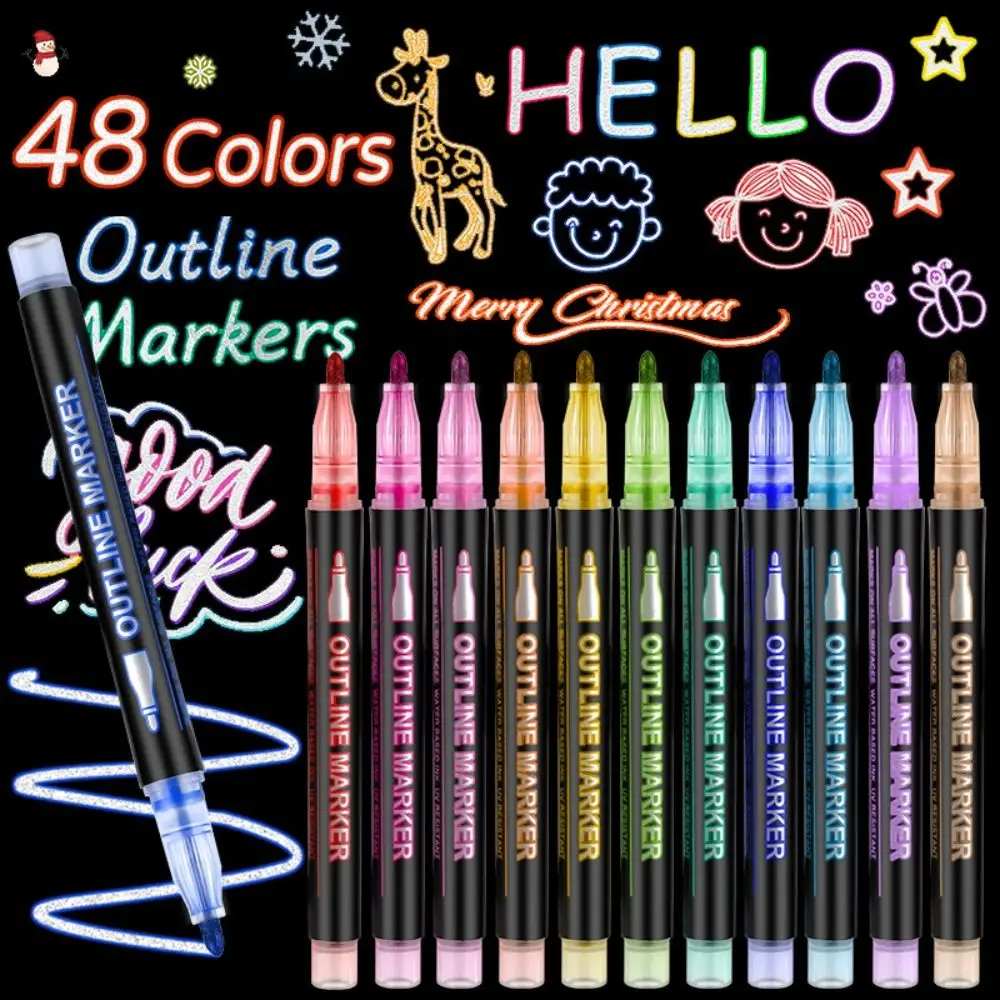 

Профессиональные мерцающие ручки с двойной линией, самоконтурные ручки, 8/12/24/36/48/60 цветов, блестящая ручка для рисования, художественная ручка для рисования, подарок