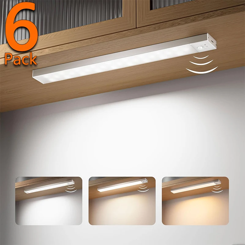 

Motion Sensor Light Under Cabinet Kitchen Lights Rechargeable Nightlight, Auto On/Off Dimming Wardrobe Lamp for Stairs
