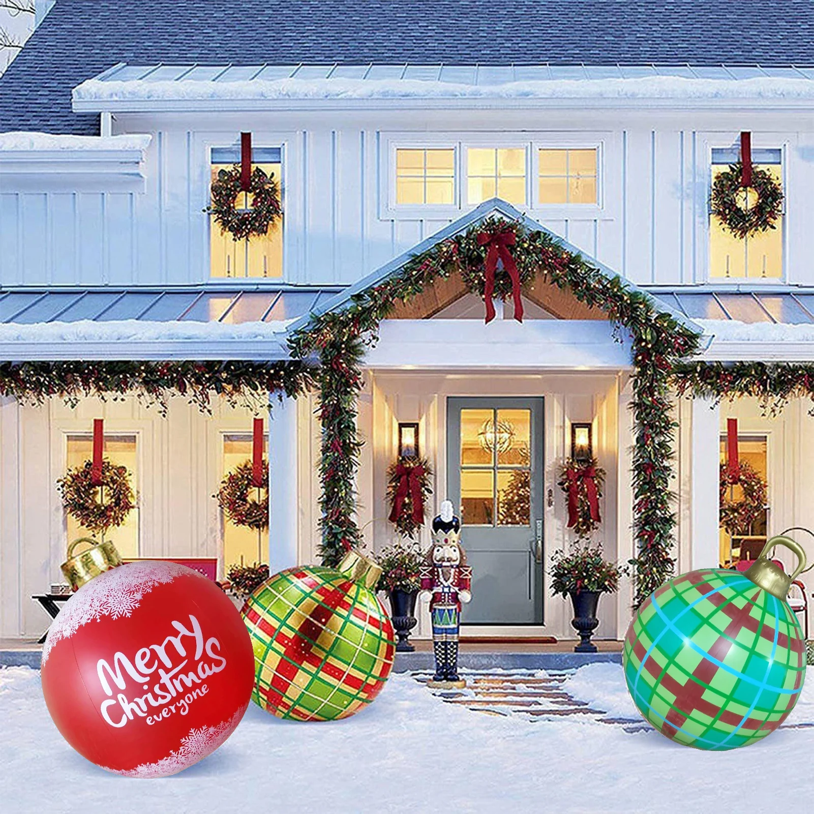 1pc 60cm Christmas Inflatable Ball PVC Printed Extra Large Xmas Ball Outdoor Yard Lawn Holiday Christmas Party Decoration Toy