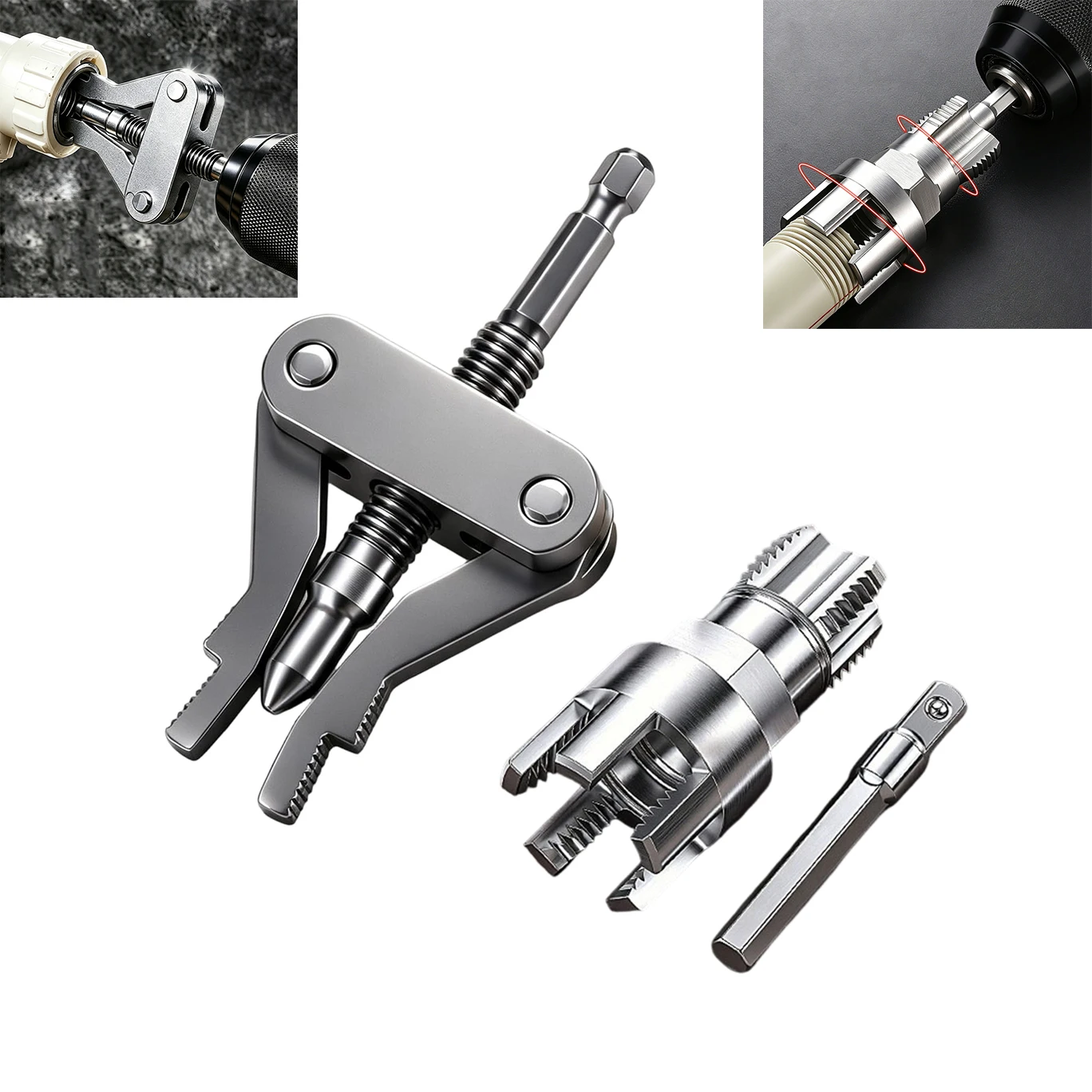 Universal Plumbing Pipe Removal Tool, Hex Shank Compression Sleeve Puller Remover for PPR PVC Internal External Thread Repair