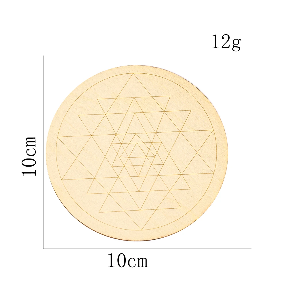 10cm Natural Wood Finish Geometric Pattern Wooden Coaster Laser Engraved Hexagram Patterned Crystal Base Desk Heat Resistant Mat