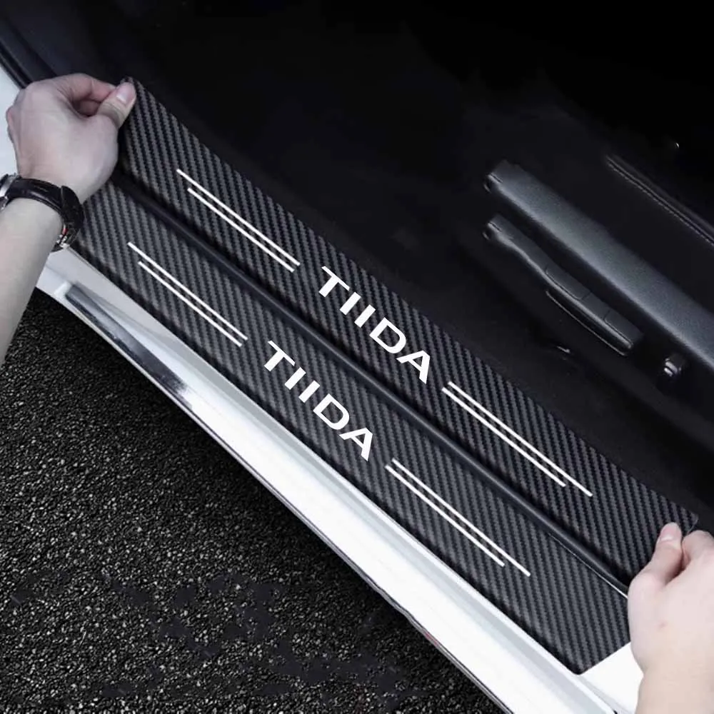 

4pcs Car Door Sill Protector Stickers Carbon Fiber Threshold Strip For Nissan TIIDA Door Entry Guard