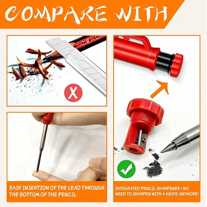 Woodworking Automatic Pencil Built-in Sharpener for Deep Hole Mechanical Pencil Marking Woodworking Tool Yellow and black