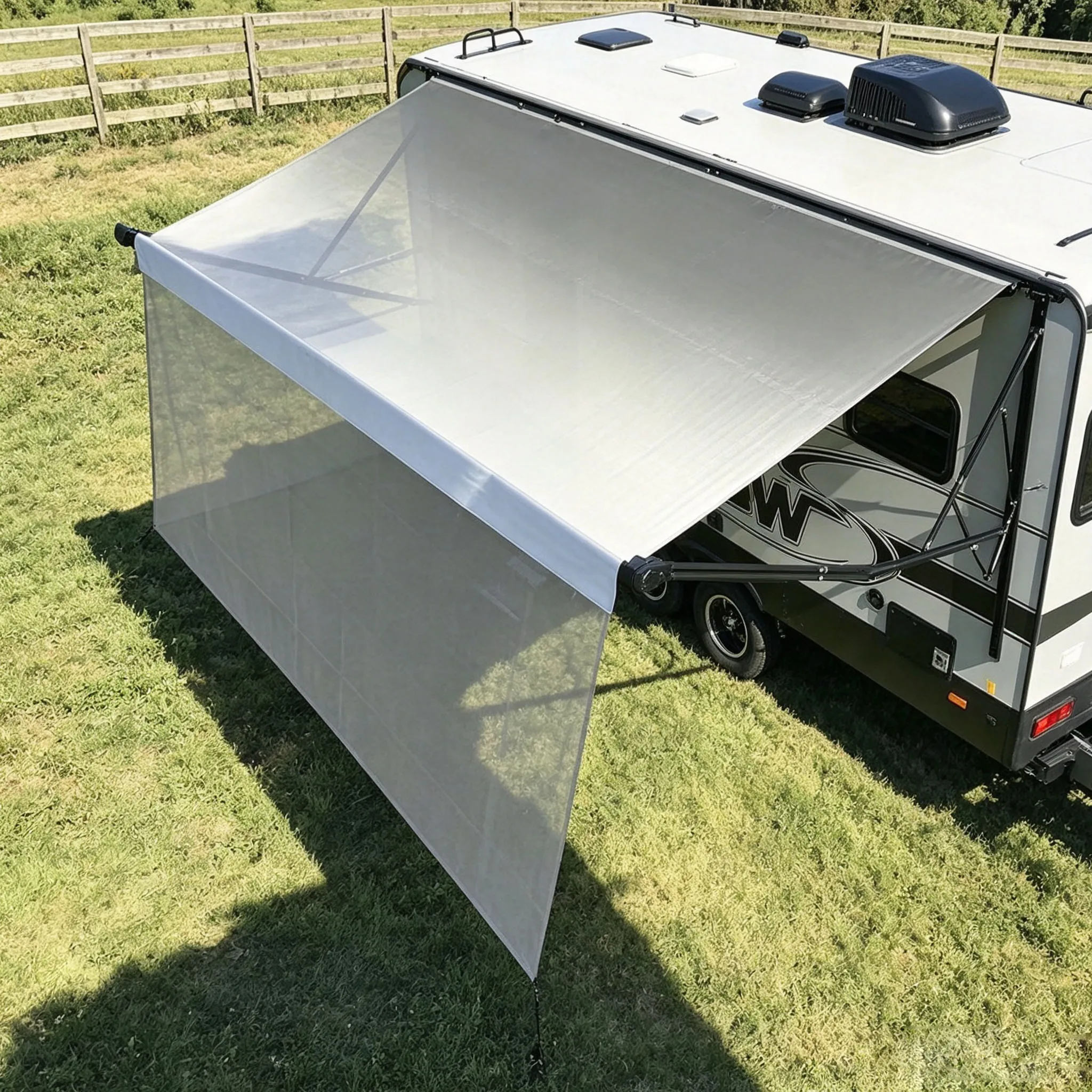 

RV Awning Sun Shade Screen 8'x15'3" Mesh Sunscreen for 16' Awning UV Blocker Motorhome Camper Trailer Grey