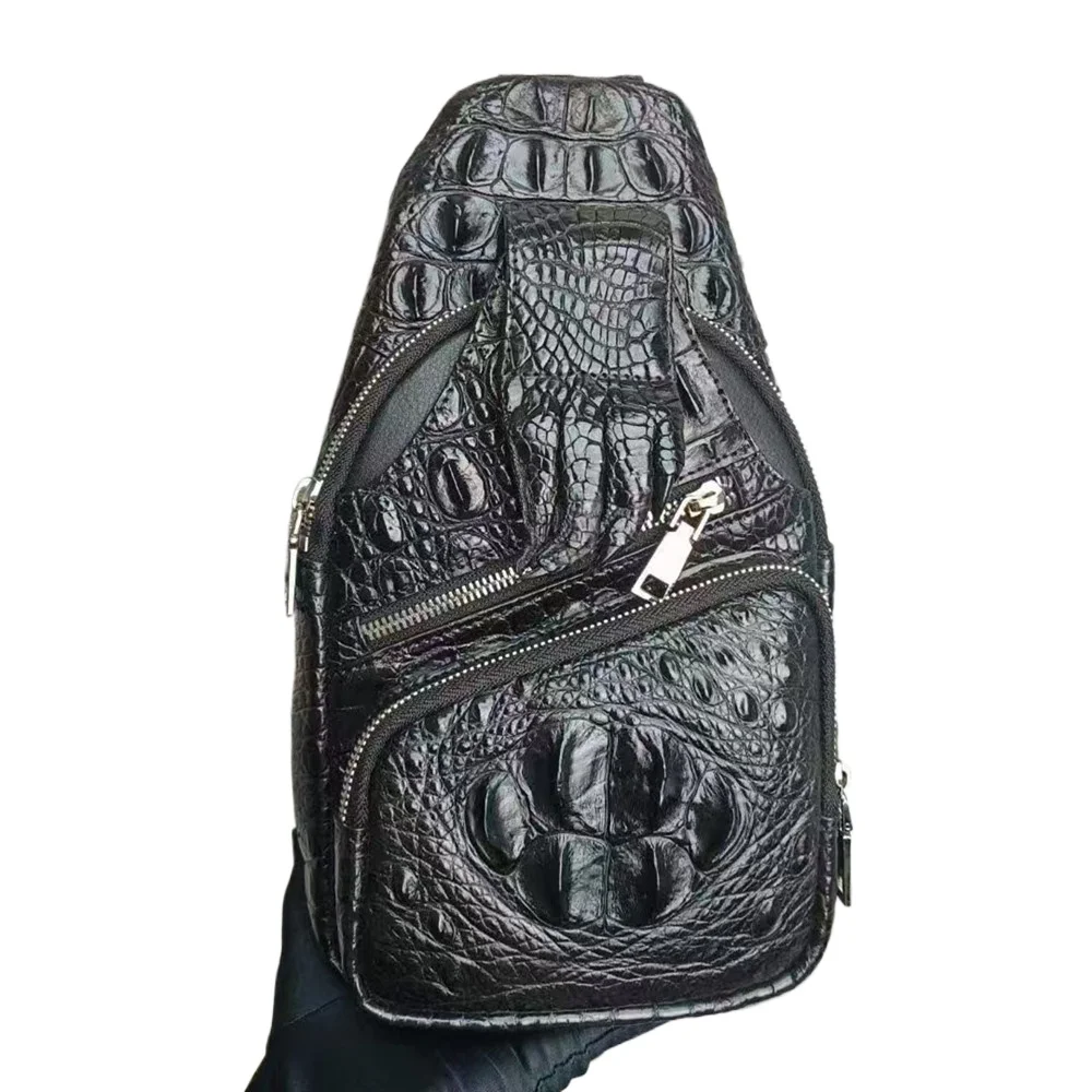 Authentic Crocodile Leather Men's Chest Bag Real Crocodile Leather Men's Fashion Design Diagonal Bag Business Postman Bag