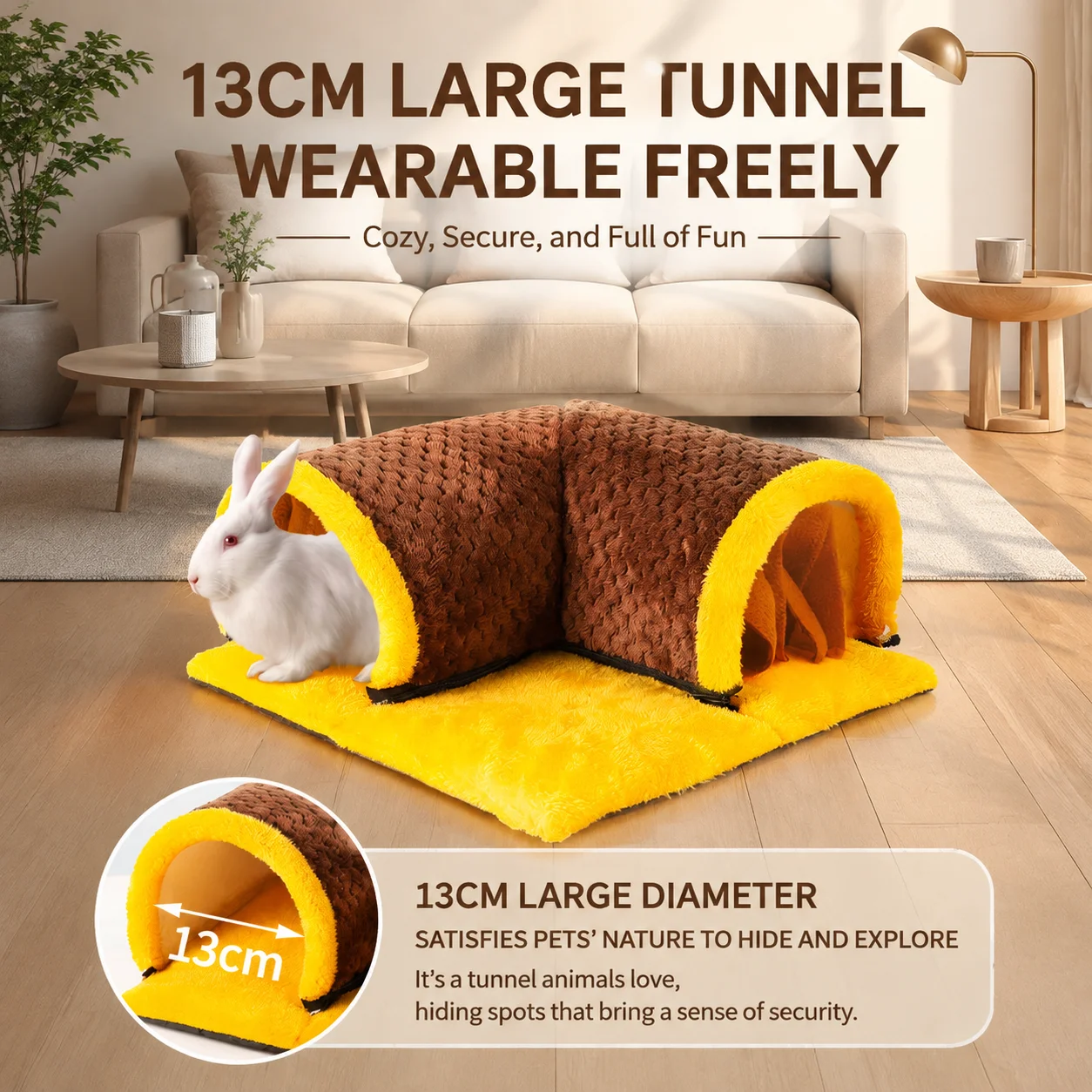 Plush Small Animal Tunnel Bed With Privacy Curtain Corner Hideout For Guinea Pigs Rabbits Hedgehogs Chinchillas Ferrets Rats