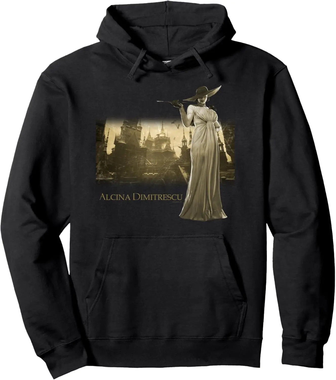 Resident Evil Village Karl Heisenberg Official Hoodie – Fleece-Lined Apparel with Vintage Gold-Tone Character Print,