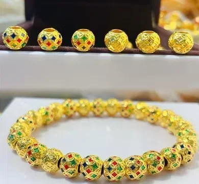 

gold24k pure beads 999 real loose beads spacers 6mm charms big hole beads balls