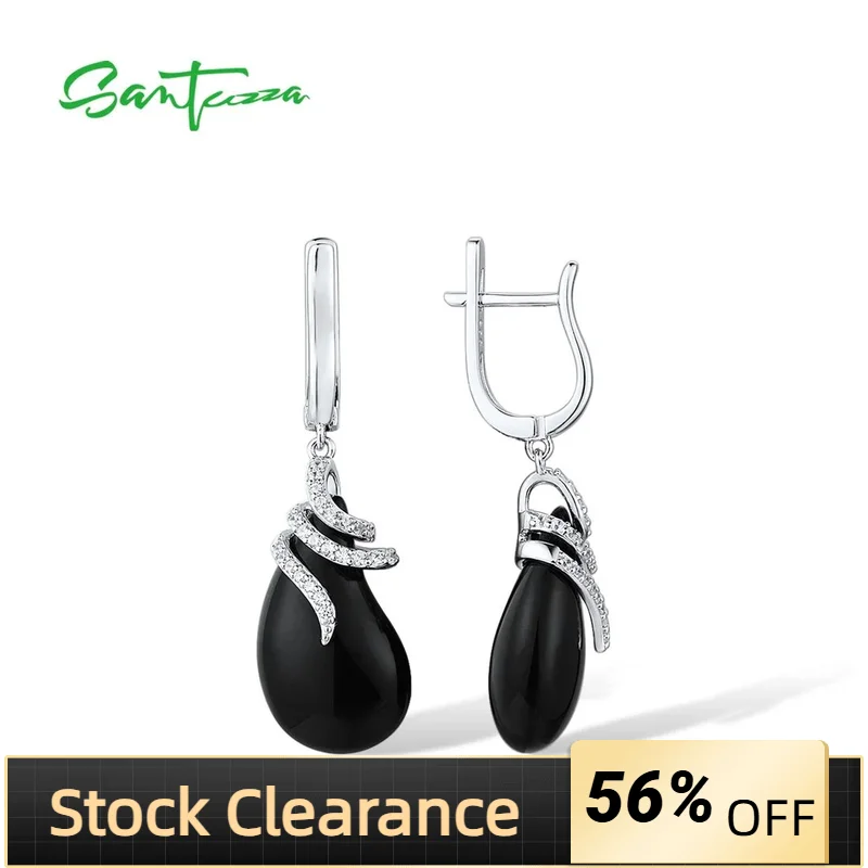 

SANTUZZA Pure 925 Sterling Silver Earrings For Women Sparkling White Cubic Zirconia Black Ceramic Trendy серьги Fine Jewelry