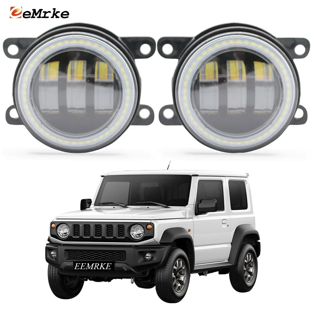 2-pcs Led Angel Eye DRL Halo for Suzuki Jimny JB64 JB74 2018 2019 2020 Fog Lamp Assembly 2-Colors Lens Daytime Running Light 12V