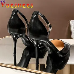 2022 Ankle Strap Elegant Thin High Heels Hollow Design 6CM 8CM Black Office Pumps Summer Pointed Toe Sexy Wedding Single Shoes