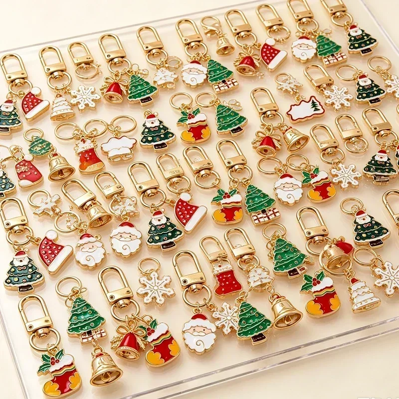Cartoon Cute Snowman Christmas Key Chain Deer Ornaments Santa Claus Keychain Tree Flower Elk Metal Xmas Pendant Christmas
