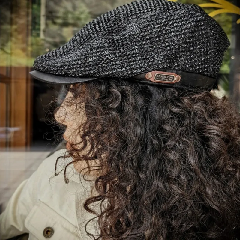 Summer female peaked cap casual hand-woven mesh hollowed-out forward beret Breathable male