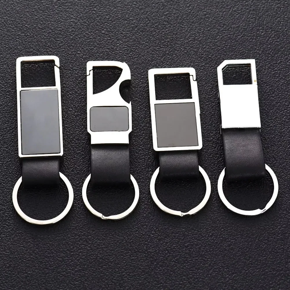 Custom Laser Logo Name Keychain Men Business Metal Genuine Leather Keyring Creative Luxury Car Moto Key Chain Ring Gift