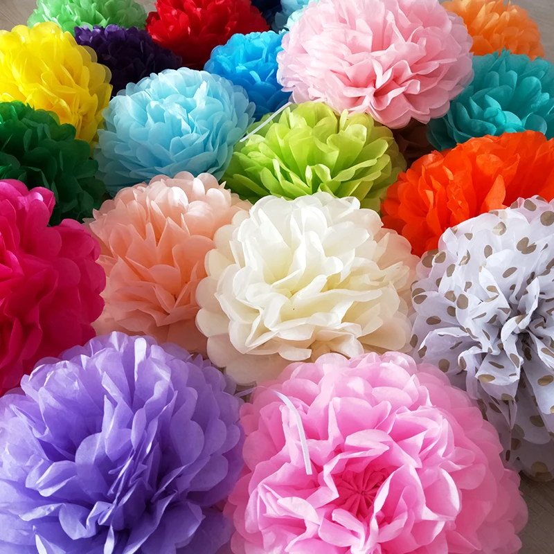 Tissue Paper Flower Ball Baby Shower Birthday Party Decoration Paper Pom Poms Handmade Hanging Paper Pompoms Wedding Decorative