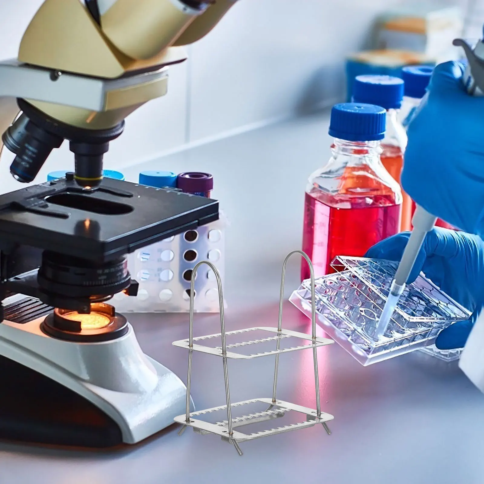 

Microscope Slides 24-Slots Stainless Steel Staining Rack Vertical Slide Holder Laboratory Stand Organizer for Pathology Biology