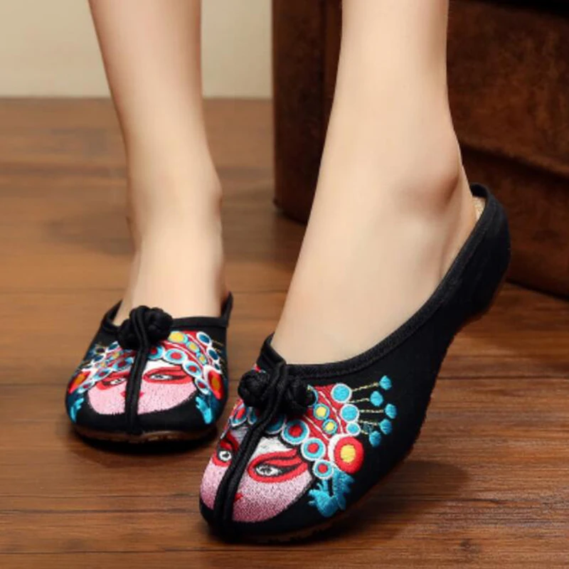 fashion National style embroidered sequined flowers embroidered slippers canvas shoes exotic wind Female cool slippers