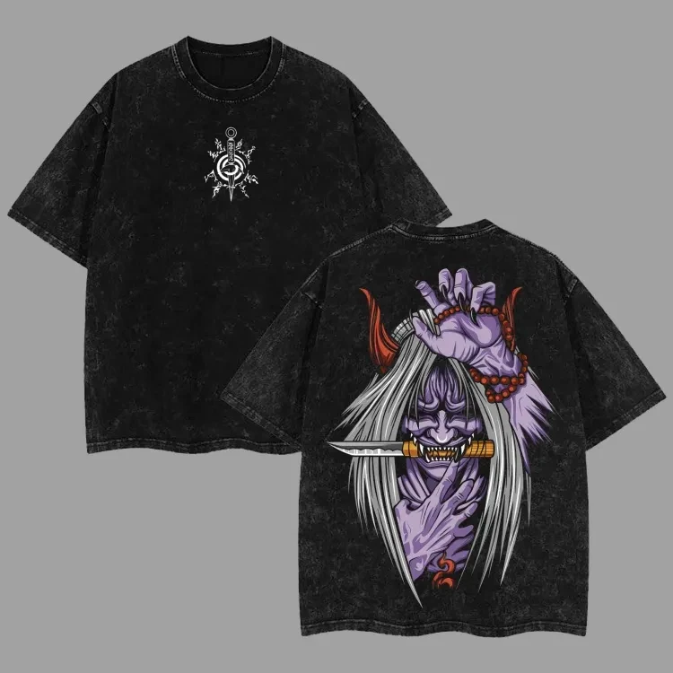 Reaper Death Seal T-Shirt Naruto Herren Acid Wash Rückendruck Shinigami Anime Grafik Baumwolle Streetwear Jutsu Vintage Bootleg Tee