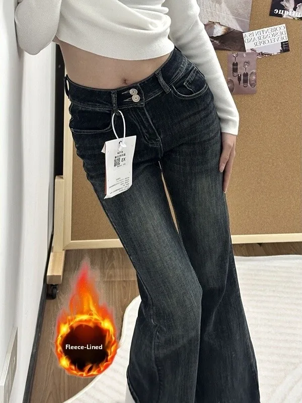 미국 스타일 슬림핏 루즈핏 로우 웨이스트 여성용 청바지 벨보텀 편안한 논핏 가을 겨울용...