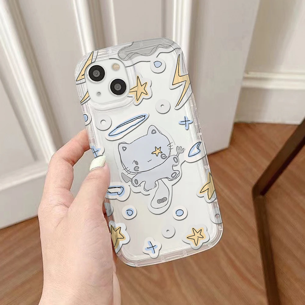 Cute cat angel Clear Phone Case for OPPO A15 A16 A17 A31 A53 A54 A57 A60 A74 A92 A93 A94 A98 4G 5G Airbag Shockproof Cover