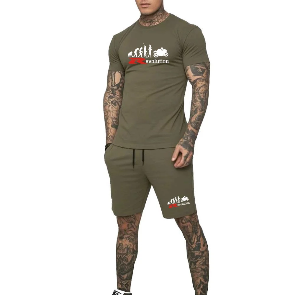 R Evolution Biker Enduro Cross moto course T-Shirt 2 pièces ensembles col rond T-Shirt Shorts hommes t-shirts pantalons courts costume tenues