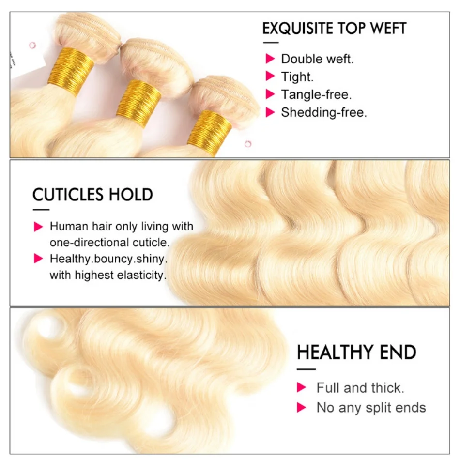 15A 613 Body Wave Blonde Bundles Human Hair Unprocessed Brazilian Virgin Hair Bundles 3C4A Bundles Human Hair 613 Blonde Bundle Versatile Styling For Women