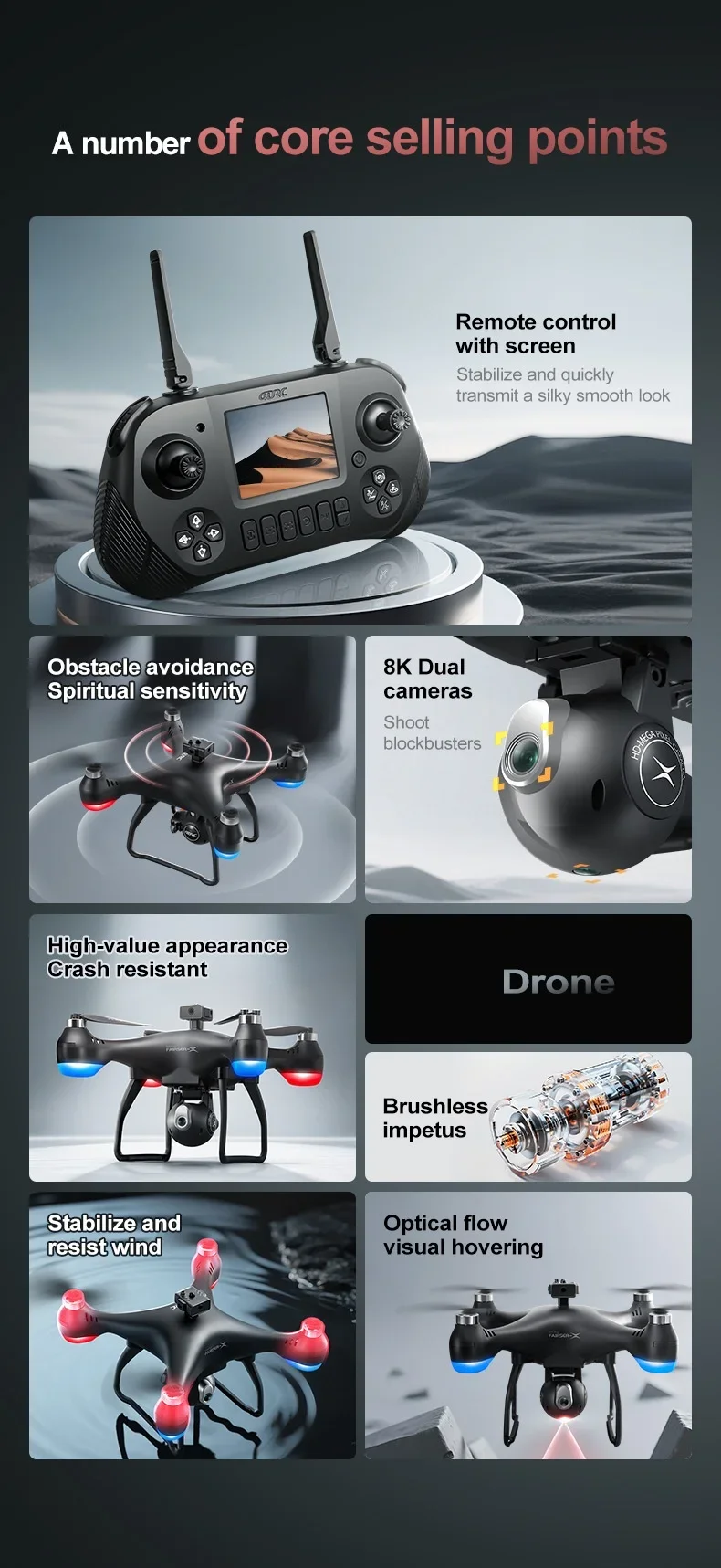 Big Screen Professional 8K Camera with 5G WiFi FPV UAV Screen Remote Control Obstacle Avoidance Quadcopter Toys Festival Gifts