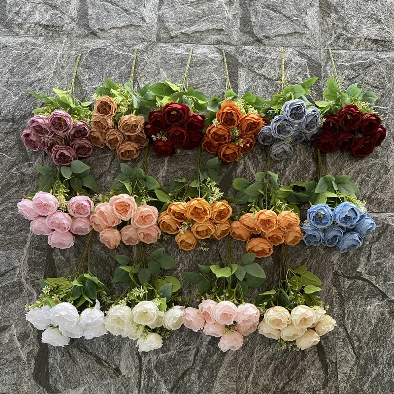 2/5 Stück Simulierte 7-Köpfige Austin-Rosen, Kunstblumen aus Seide, Restaurantdekoration, Orange Rose, Künstliche Blume, Café-Deko – Detail 3