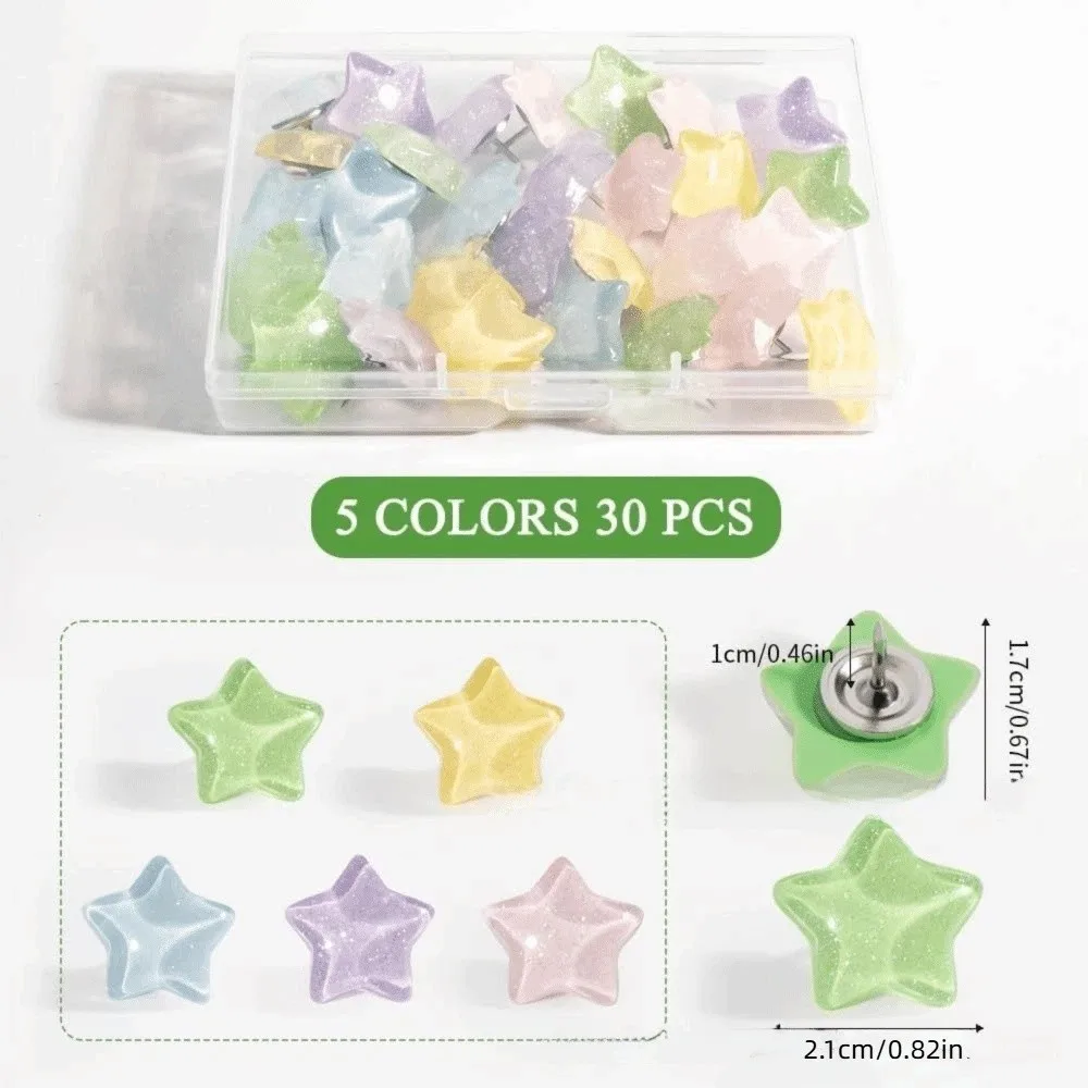 Puntine Decorative Lucide con Superficie Glitterata, Puntine Multicolore in Metallo Solido con Glitter, Puntine a Stella a Cinque Punte con Testa in Plastica Resistente