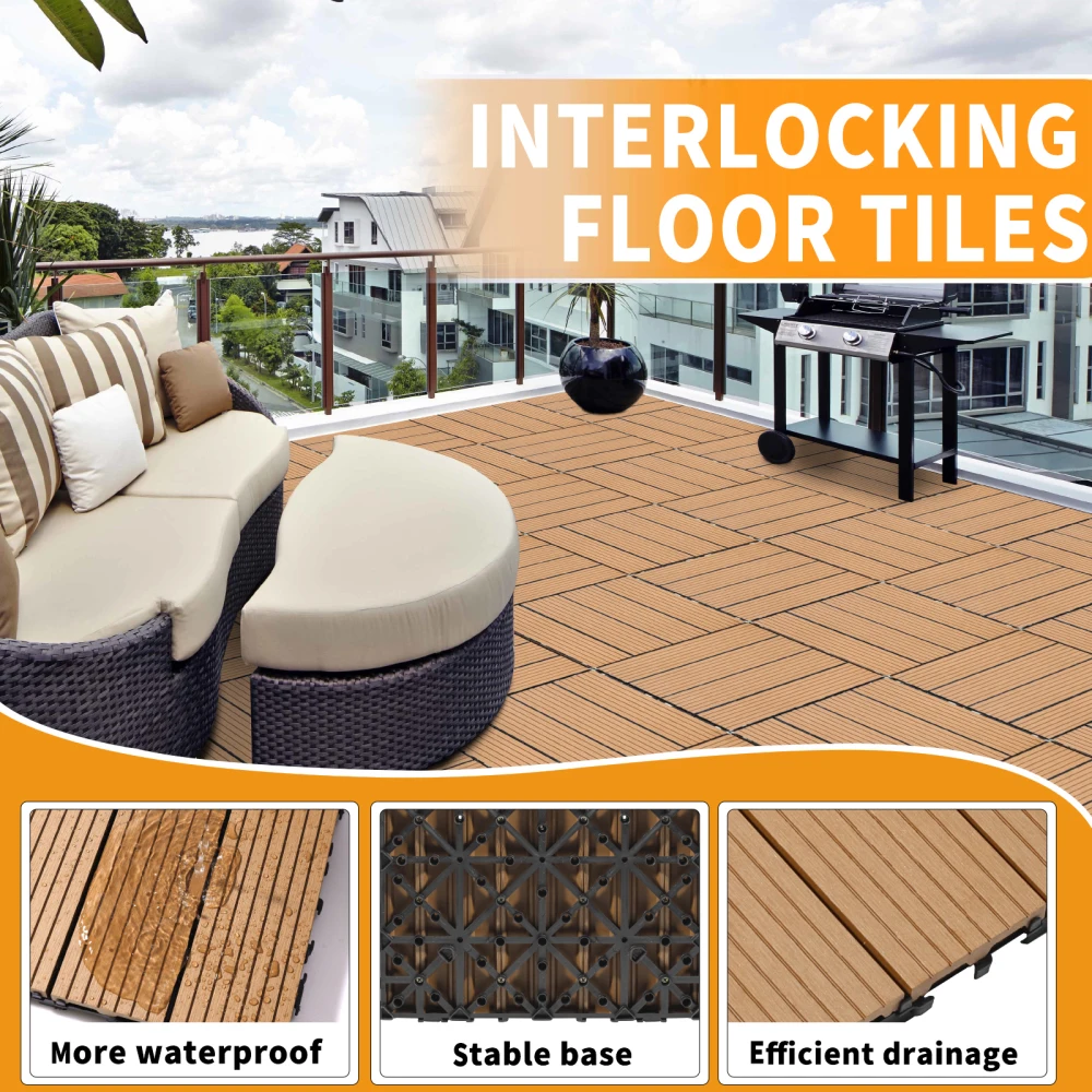 Wood Plastic Composite Deck Tiles Set of 20, Sustainable FSC Composite Decking Resist Rust, Water, Weather,  Ideal for Patios