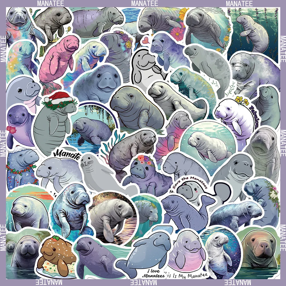 10/50pcs Sea Lion Friend Cartoon Manatee Animal Stickers for Envelope Computer Phone Case Diary Suitecase Guitar IPad DIY Decor